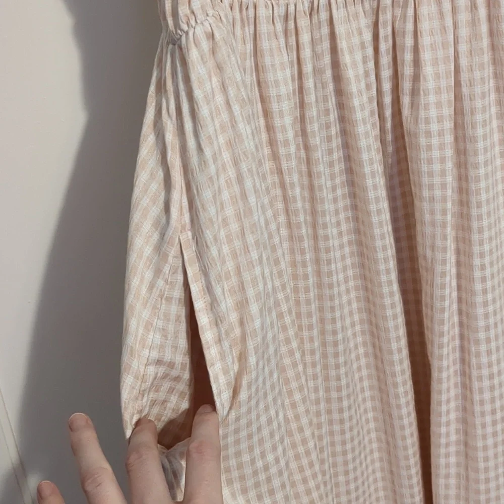 Peach Light Gingham Sundress Empire Waist Pockets Spaghetti Straps Small - Picture 3 of 5